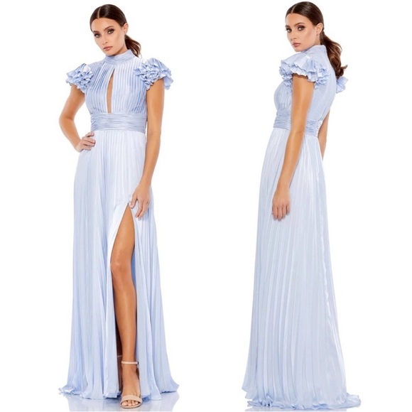 Mac Duggal Dresses & Skirts - MAC DUGGAL High Neck Ruffle Sleeve pleated key hole Powder Blue Gown